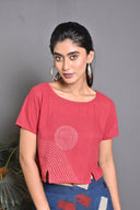 Brick Red Hand Embroidered Handloom Cotton Crop Top