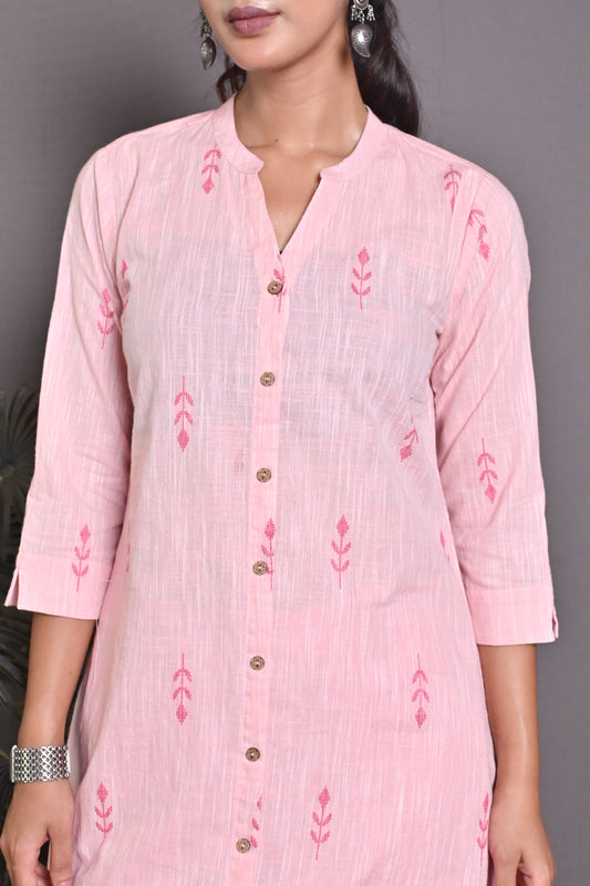 Peach Woven A Line Kurta With Pink Buta All Over