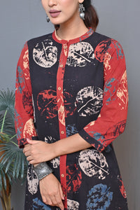 Black Ajrakh Block Printed Front Open Kurta