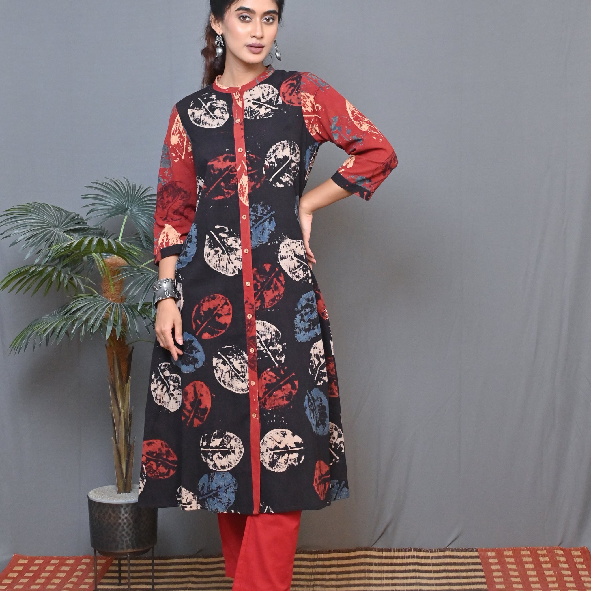 Black Ajrakh Block Printed Front Open Kurta