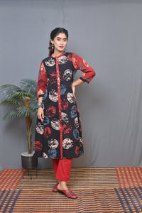 Black Ajrakh Block Printed Front Open Kurta