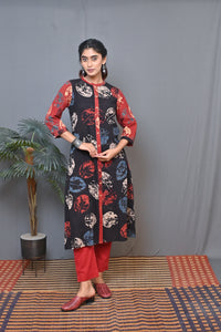 Black Ajrakh Block Printed Front Open Kurta