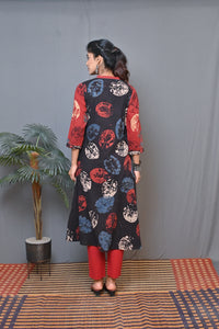 Black Ajrakh Block Printed Front Open Kurta