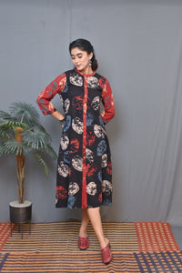 Black Ajrakh Block Printed Front Open Kurta