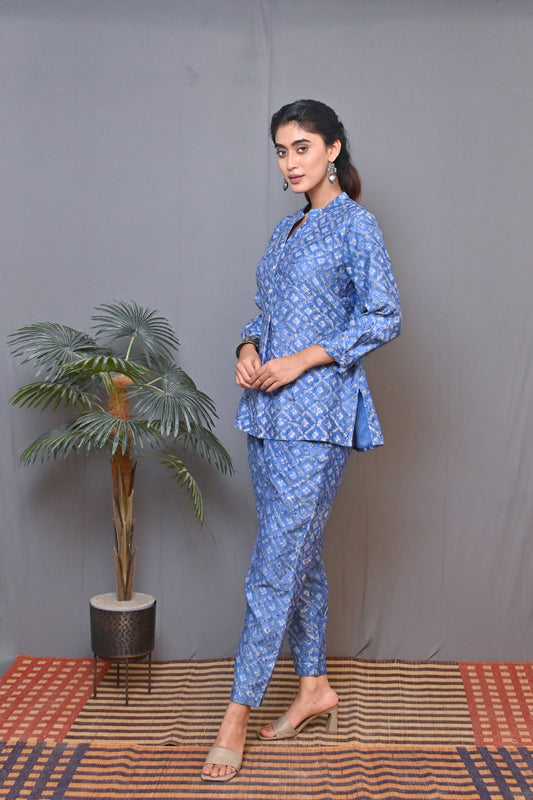 Blue Chanderi Co-ord Set