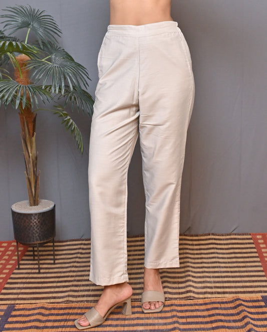 Ivory Cotton Silk Pants