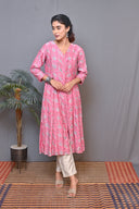 Pink Chanderi Silk Front Open Kalidar Kurta with Mukaish Work