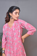 Pink Chanderi Silk Front Open Kalidar Kurta with Mukaish Work