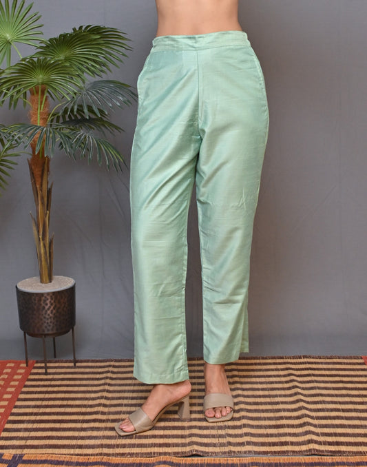 Mint Green Cotton Silk Pants