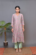 Sea Green Chanderi Silk Front Open Kalidar Kurta with Mukaish Work