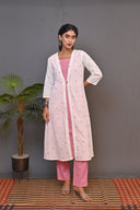 White and Pink Cotton Layered Kurta Set (set of 2)