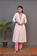 White and Pink Cotton Layered Kurta Set (set of 2)