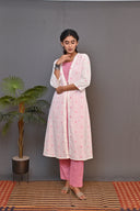 White and Pink Cotton Layered Kurta Set (set of 2)