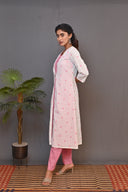 White and Pink Cotton Layered Kurta Set (set of 2)
