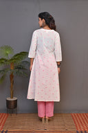 White and Pink Cotton Layered Kurta Set (set of 2)