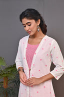 White and Pink Cotton Layered Kurta Set (set of 2)