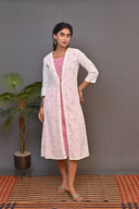 White and Pink Cotton Layered Kurta Set (set of 2)