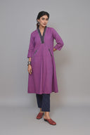 Purple Handloom Cotton A-Line Dress
