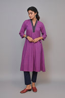 Purple Handloom Cotton A-Line Dress