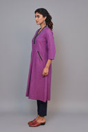 Purple Handloom Cotton A-Line Dress