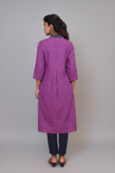 Purple Handloom Cotton A-Line Dress