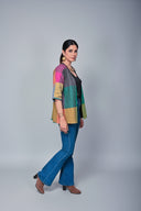 Mustard Multicolour Checks Handloom Cotton Antifit Double Layered Jacket