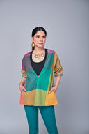 Mustard Multicolour Checks Handloom Cotton Antifit Double Layered Jacket