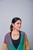 Mustard Multicolour Checks Handloom Cotton Antifit Double Layered Jacket