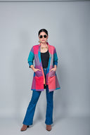 Red-Orange Checks Handloom Cotton Double Layered Jacket