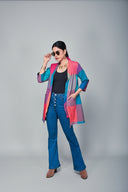 Red-Orange Checks Handloom Cotton Double Layered Jacket