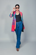 Red-Orange Checks Handloom Cotton Double Layered Jacket