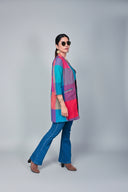 Red-Orange Checks Handloom Cotton Double Layered Jacket
