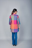 Red-Orange Checks Handloom Cotton Double Layered Jacket