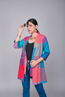 Red-Orange Checks Handloom Cotton Double Layered Jacket