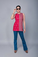 Red Hand Embroidered Handloom Cotton Top