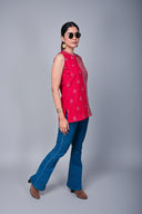 Red Hand Embroidered Handloom Cotton Top