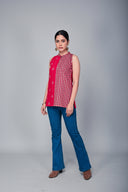 Red Hand Embroidered Handloom Cotton Top