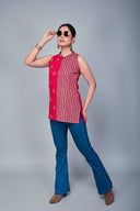 Red Hand Embroidered Handloom Cotton Top