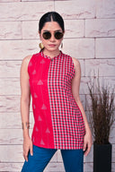 Red Hand Embroidered Handloom Cotton Top