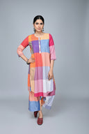 Red-White-Grey Checks Handloom Cotton Antifit Kurta Set (set of 2)