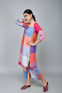 Red-White-Grey Checks Handloom Cotton Antifit Kurta Set (set of 2)