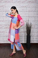 Red-White-Grey Checks Handloom Cotton Flared Pants