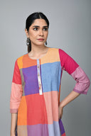 Red-White-Grey Checks Handloom Cotton Antifit Kurta Set (set of 2)