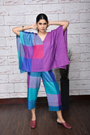 Pink-Purple Checks Handloom Cotton Flared Pants