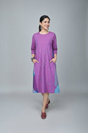 Pink-Purple Checks Handloom Cotton Antifit Dress