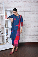 Red-Blue Checks Handloom Cotton Flared Pants