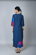 Red-Blue Checks Hand Embroidered Handloom Cotton Side Panel Dress