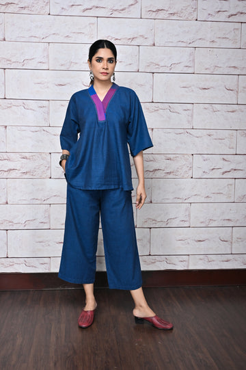 Indigo Handloom Cotton Antifit Co-ord Set (set of 2)