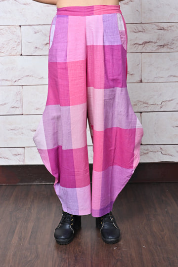 Pink Checks Handwoven Cowl Pant
