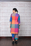 Red-Orange Checks Handloom Cotton Flared Pants